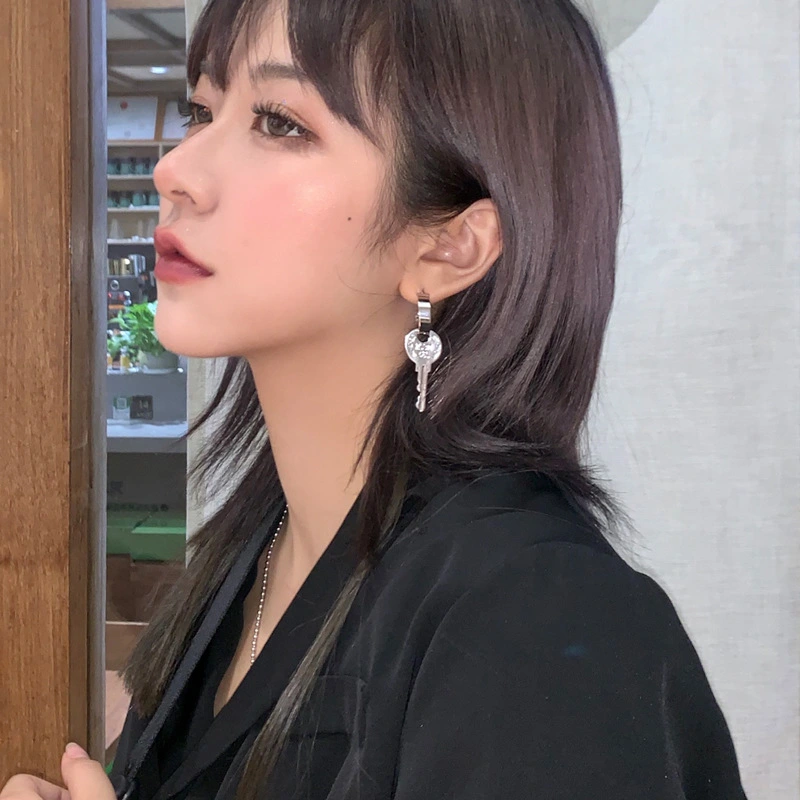 Punk Style Earrings Ring Earrings Key Pendant