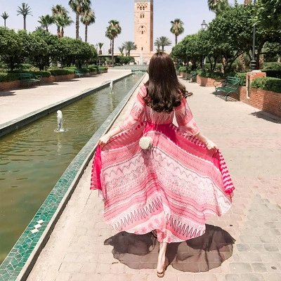 Temperament bohemian beach skirt seaside holiday big swing chiffon dress