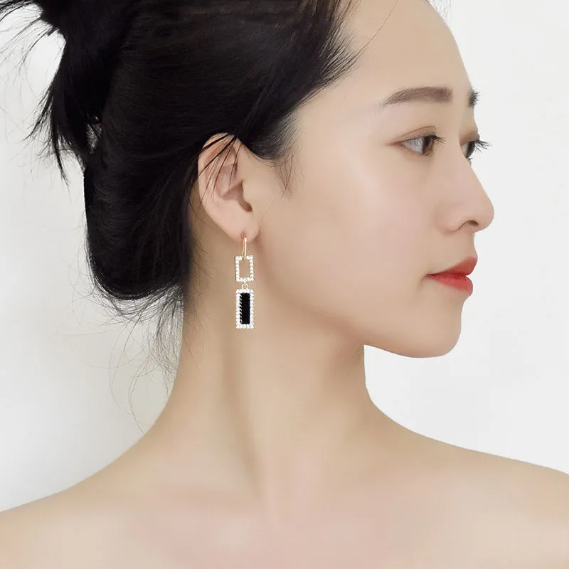 Black Rectangular High-end Earrings With Versatile Personality