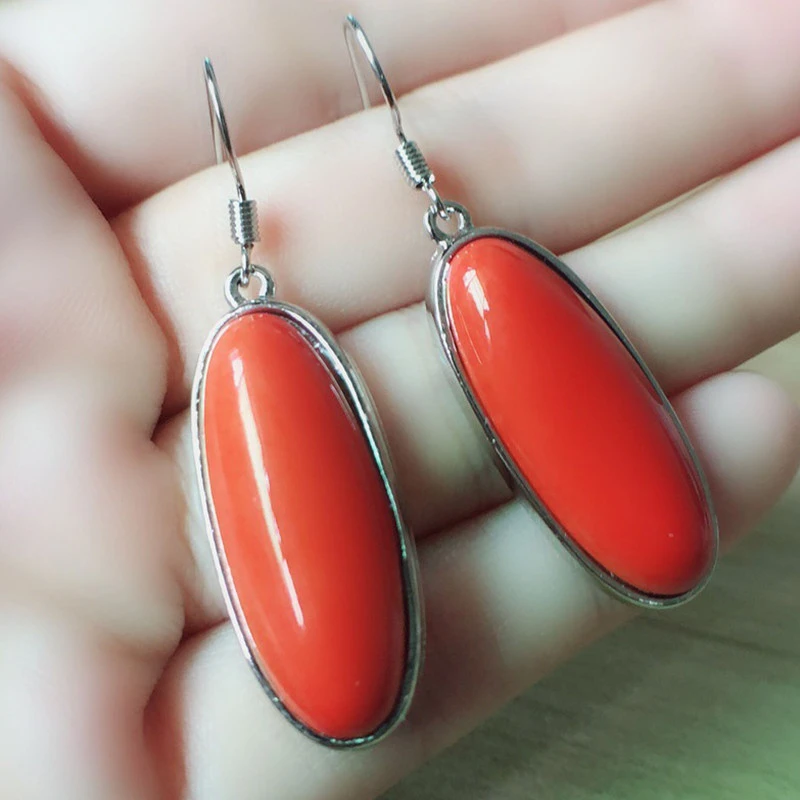 Orange Stone Inlaid Ethnic Style Earrings