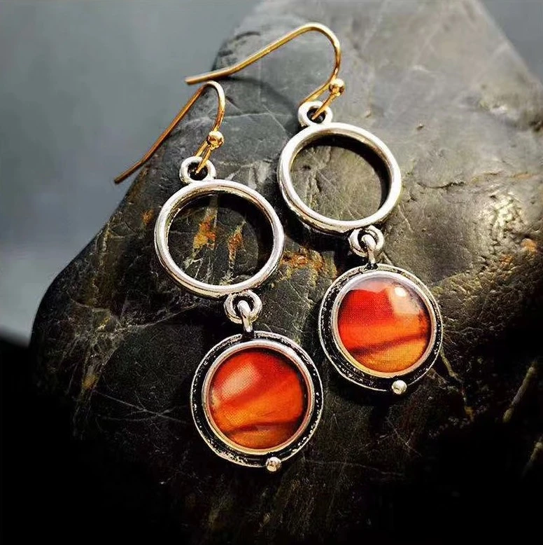 European and American Creative Double Circle Agate Red Earrings