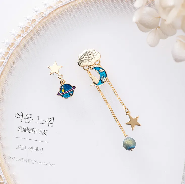 asymmetrical long stars moon tassel earrings exaggerated starry sky cloud earrings ear jewelry female