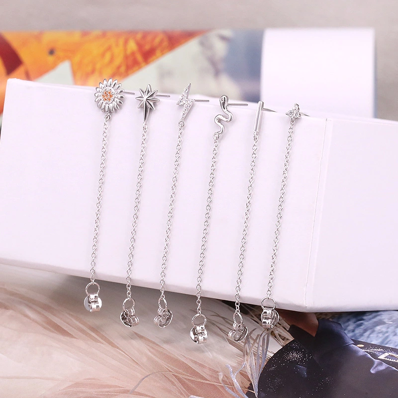 Single Tassel Earrings S925 Sterling Silver Lady's Ear Buckle Earstring