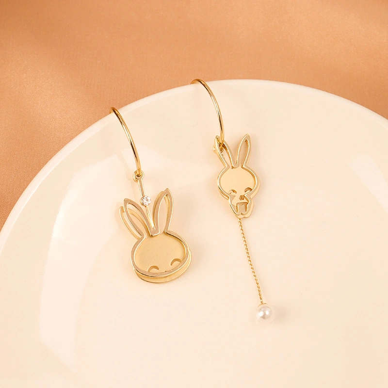 Girly Heart Asymmetric Long Bunny Earrings