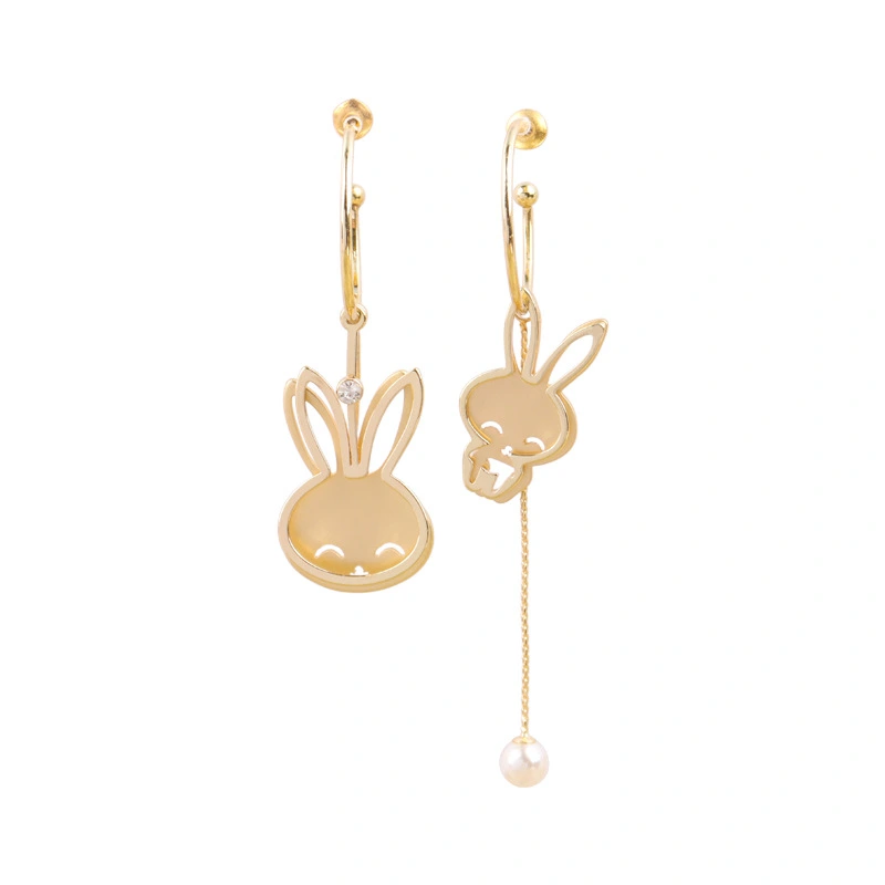 Girly Heart Asymmetric Long Bunny Earrings