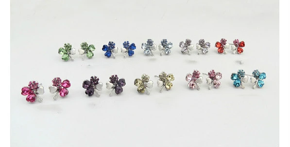 Promote Crystal Jewelry Wholesale Crystal Stud Earrings-Find Happy Sweet Clover 9554-50