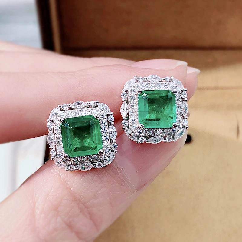 Jewelry Simulation Emerald  Earrings Inlaid With Diamond Earrings