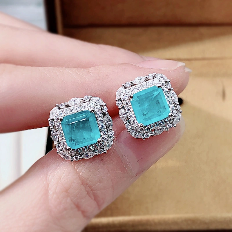 Jewelry Simulation Emerald  Earrings Inlaid With Diamond Earrings