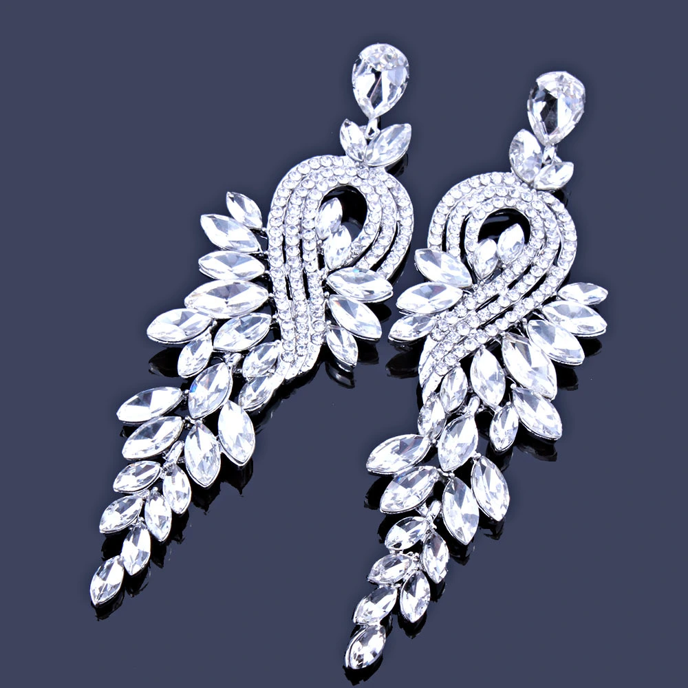 European And American Long Crystal Rhinestone Earrings Bride