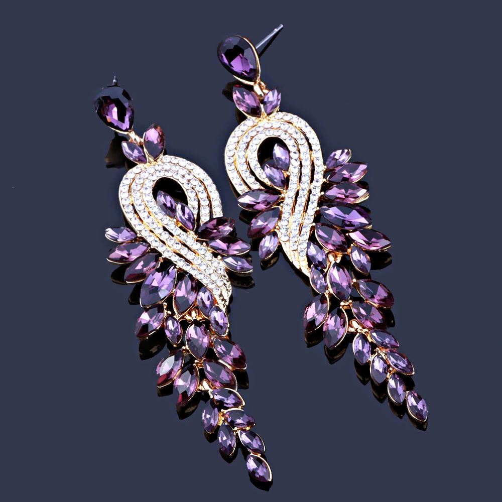 European And American Long Crystal Rhinestone Earrings Bride