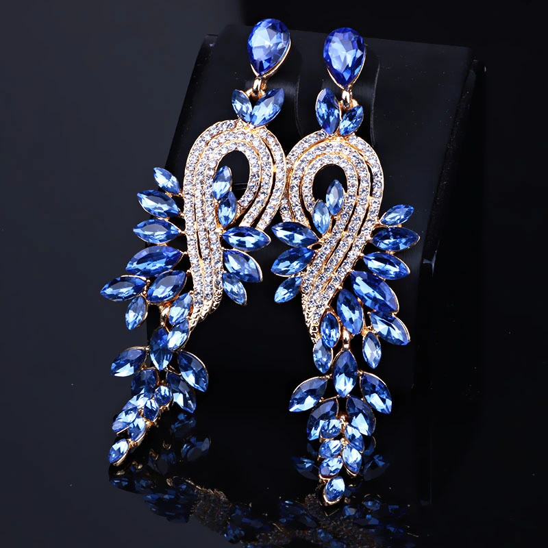 European And American Long Crystal Rhinestone Earrings Bride