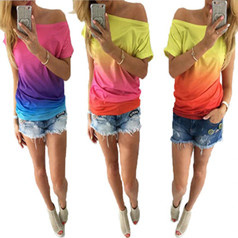 Color gradient fashion personality print short sleeve