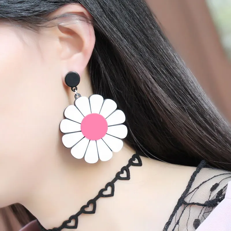 Sun Flower Daisy Flower Big Earrings Women