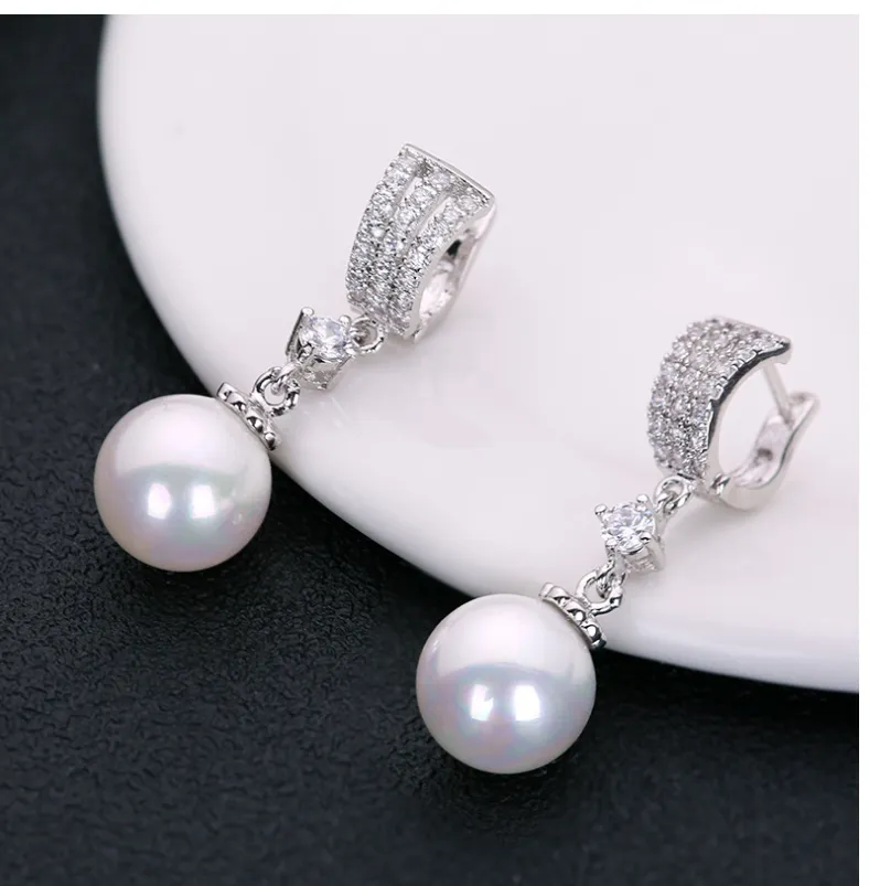 Korean version of the explosion model S925 silver needle earrings sweet exquisite inlaid zircon flash drill temperament pearl earrings earrings