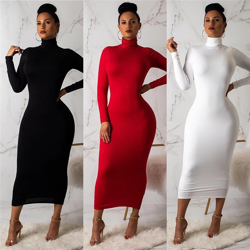 High neck long sleeve dress