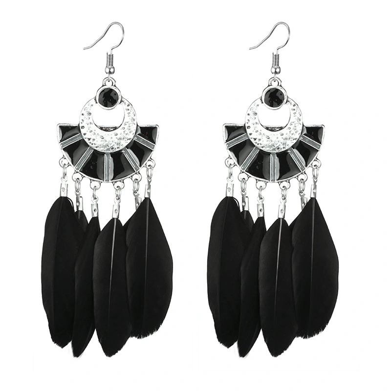 Europe and the United States foreign trade new exaggerated animal feather fan-shaped color long earrings earrings earrings jewelry