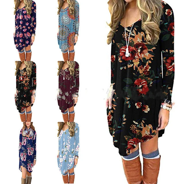 V-neck print dress