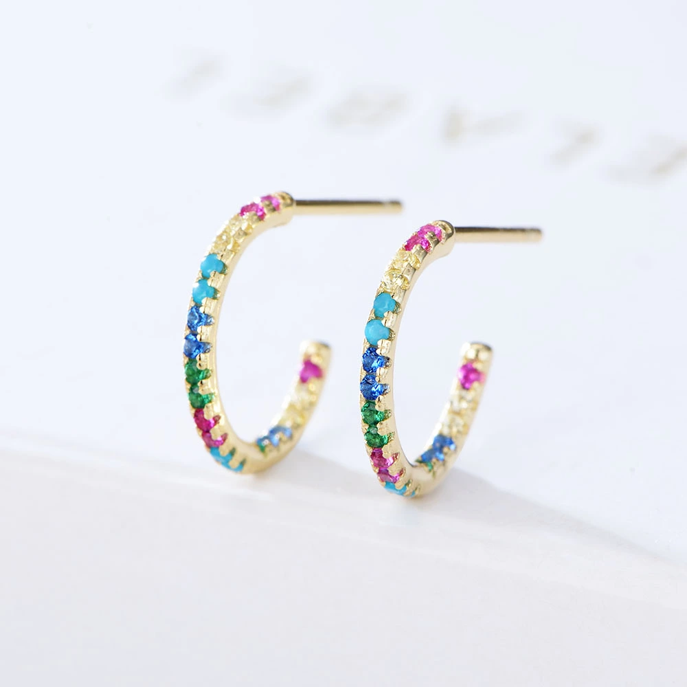 Micro inlaid color zircon C-shaped earrings