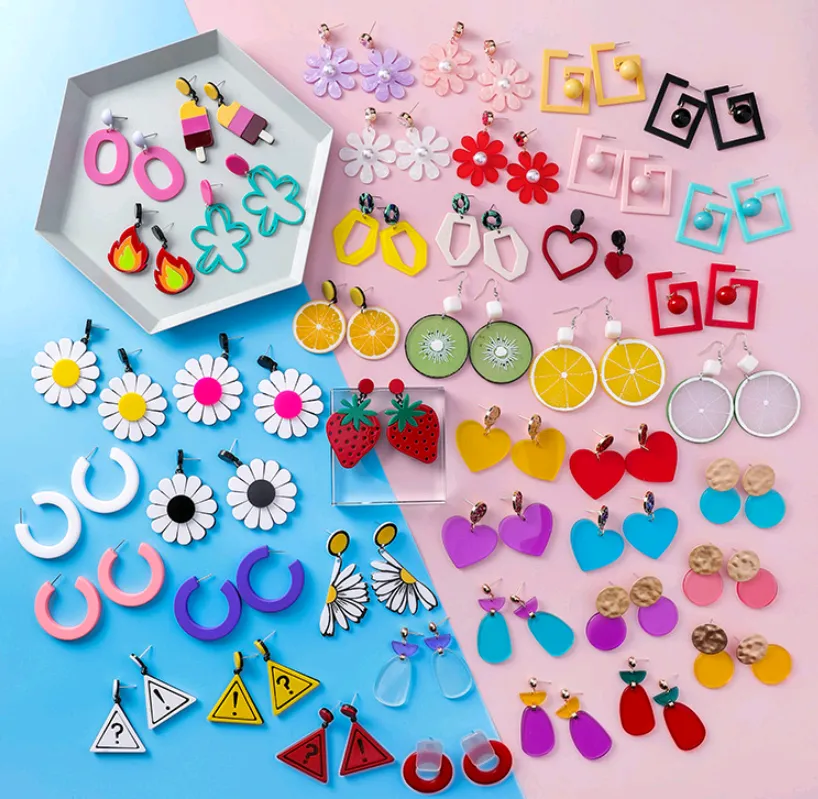 Simple acrylic earrings temperament retro exaggerated cold wind earrings super fairy personality long earrings jewelry