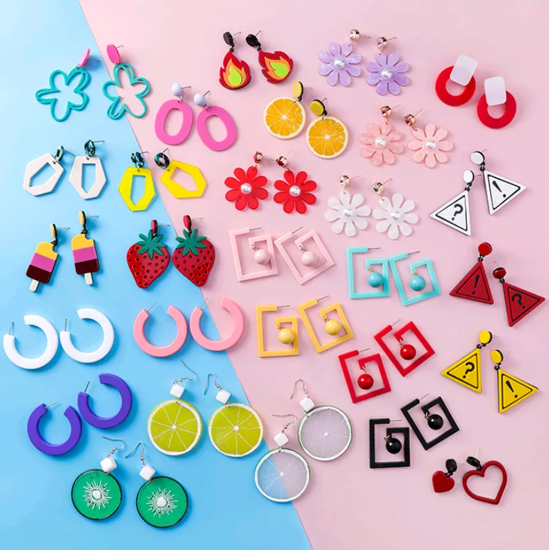 Simple acrylic earrings temperament retro exaggerated cold wind earrings super fairy personality long earrings jewelry