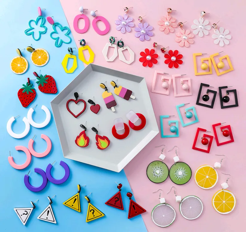 Simple acrylic earrings temperament retro exaggerated cold wind earrings super fairy personality long earrings jewelry