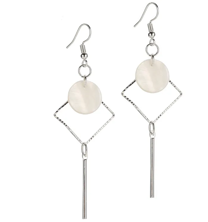 Diamond geometry minimalism natural shell Korean earrings