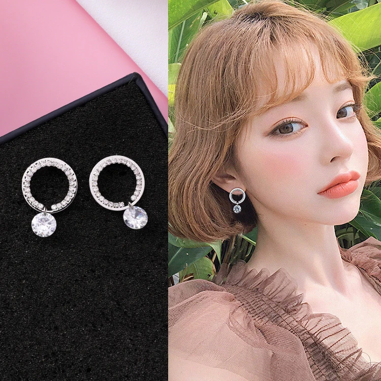 925 silver needle five-pointed star stud earrings simple geometric ring zircon earrings earrings