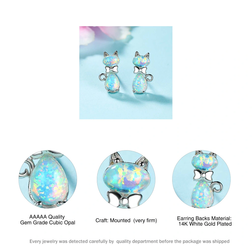 Sweet and lovely bow platinum cat earrings