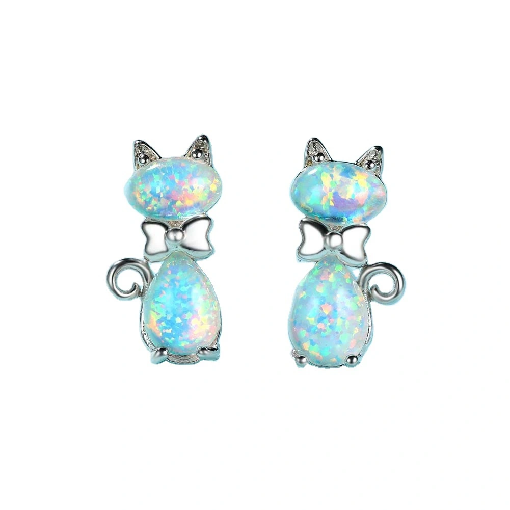 Sweet and lovely bow platinum cat earrings