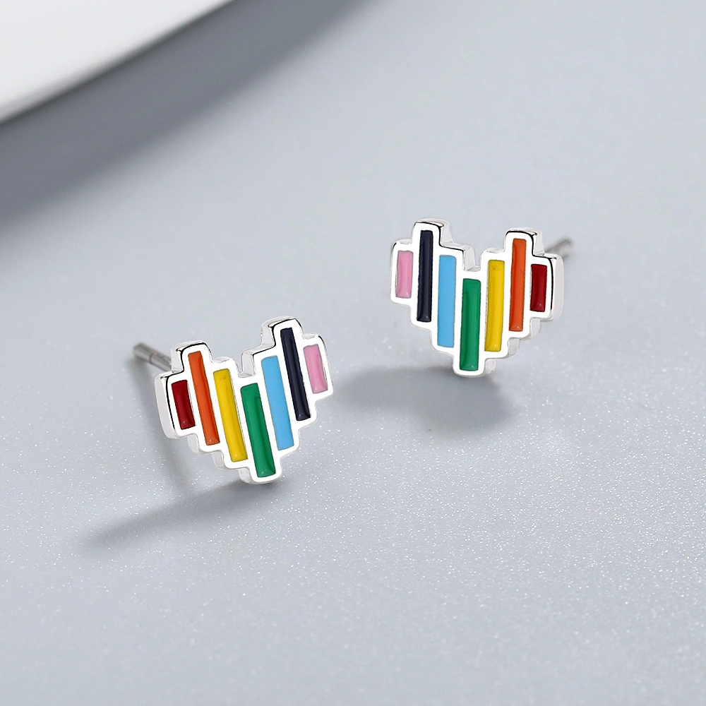Epoxy Rainbow Heart Stud Earrings