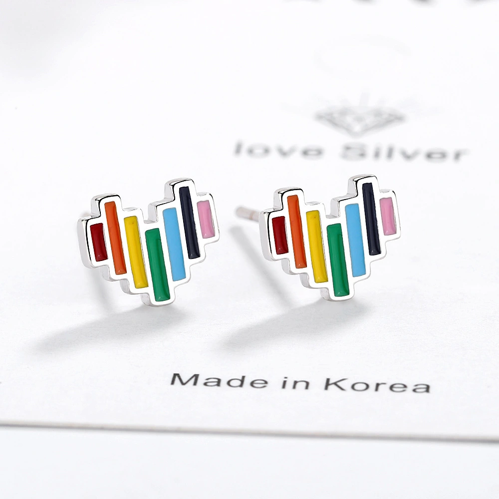 Epoxy Rainbow Heart Stud Earrings