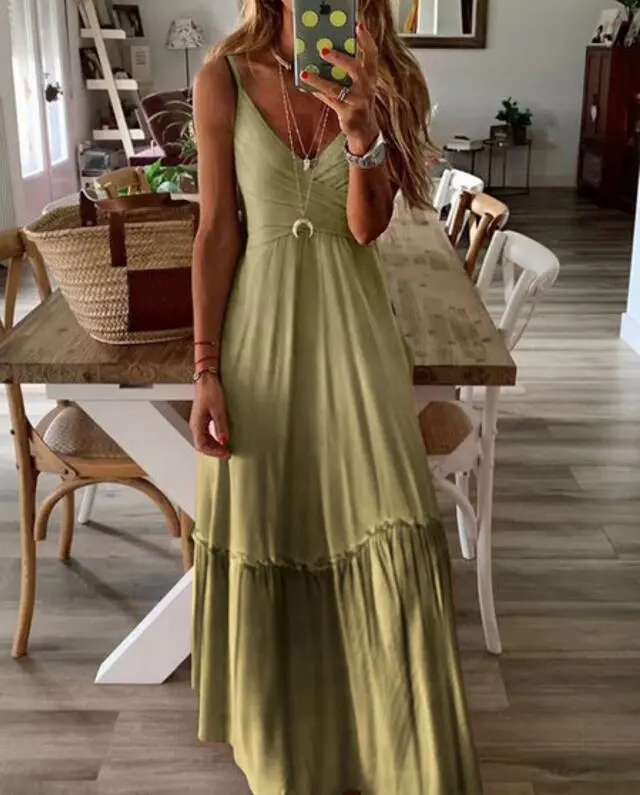 V-neck long dress