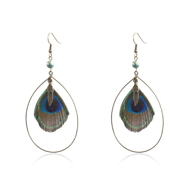 Natural peacock feather earrings