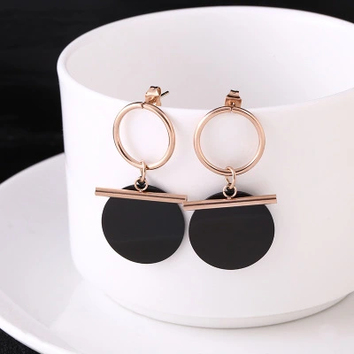 Popular titanium steel two-tone rose gold earrings Women's non-fading earrings jewelry