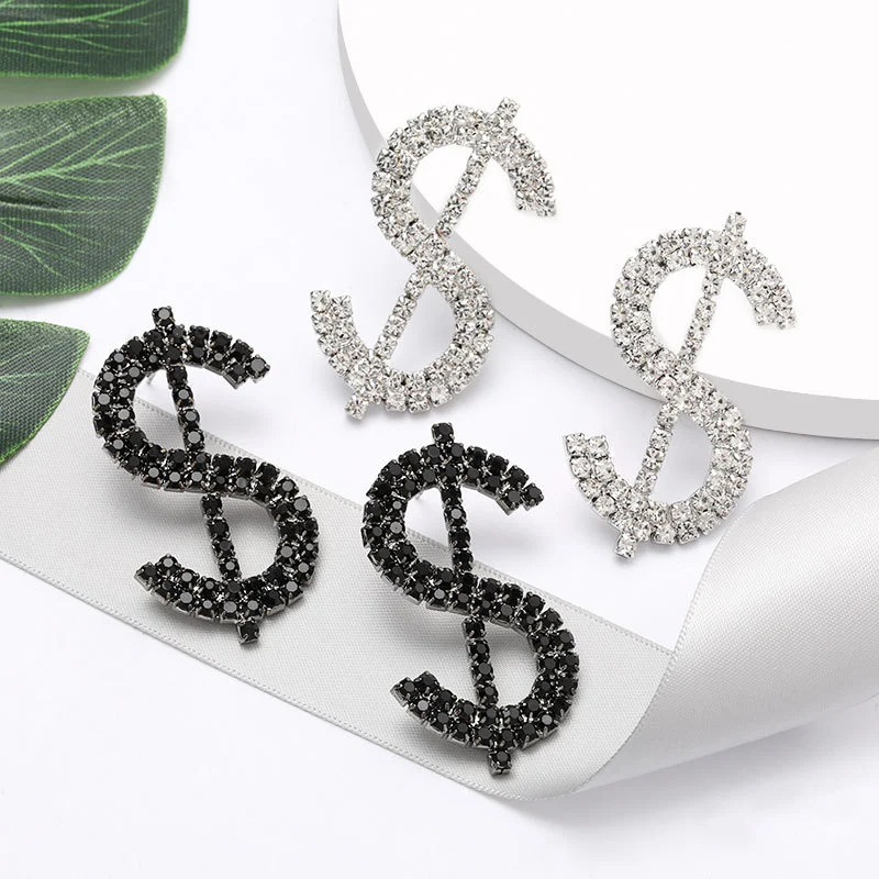 New Dollar Sign Alloy Diamond Rhinestone Super Earrings
