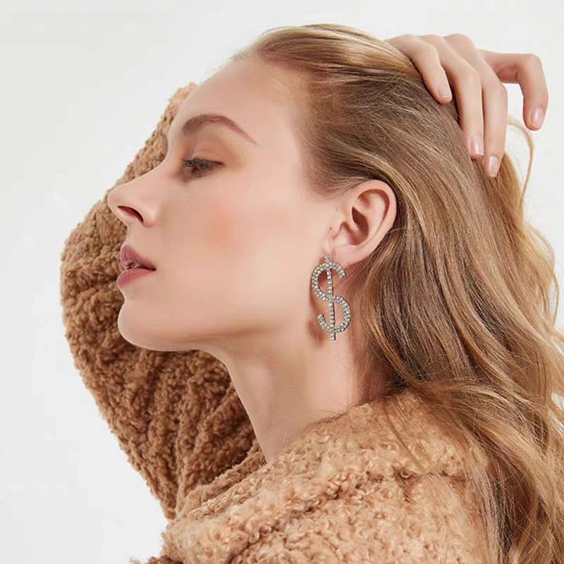 New Dollar Sign Alloy Diamond Rhinestone Super Earrings