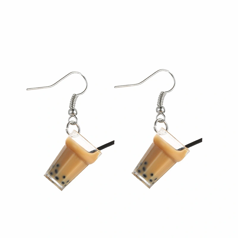 Creative Handmade Pearl Milk Tea Earrings Personalized Design Niche Earrings