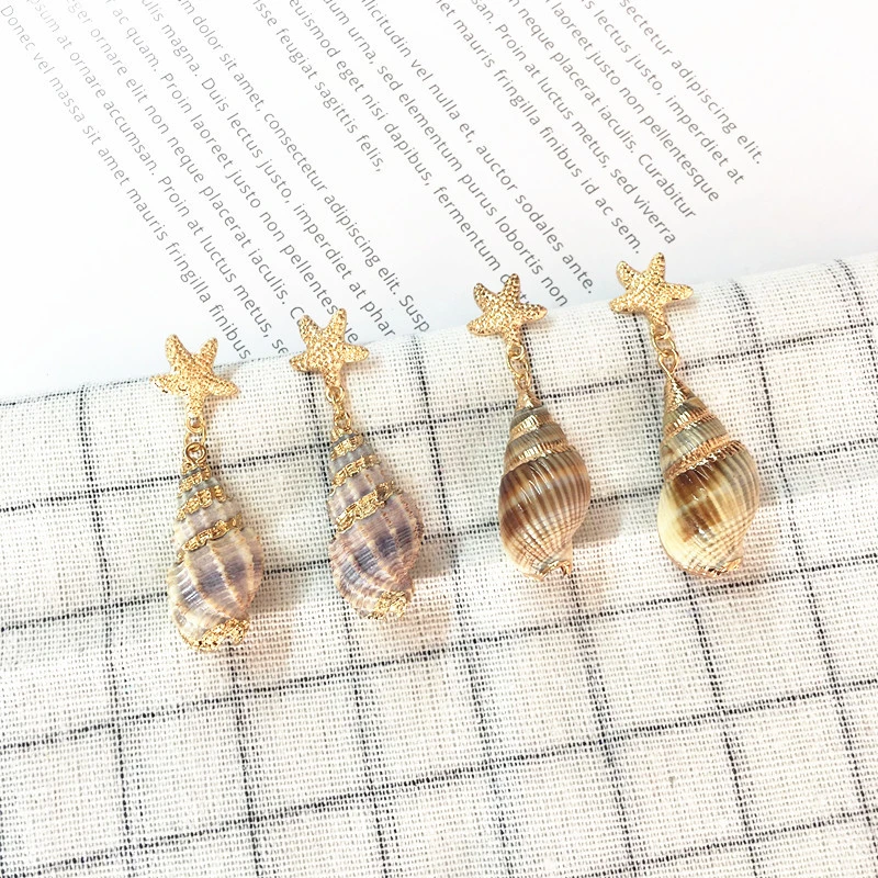 European and American fashion natural shells starfish earrings female bohemian seaside holiday wind marine life earrings earrings