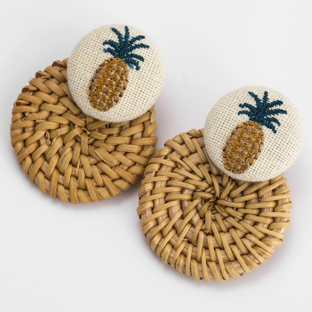 Pineapple rattan woven flannel earrings