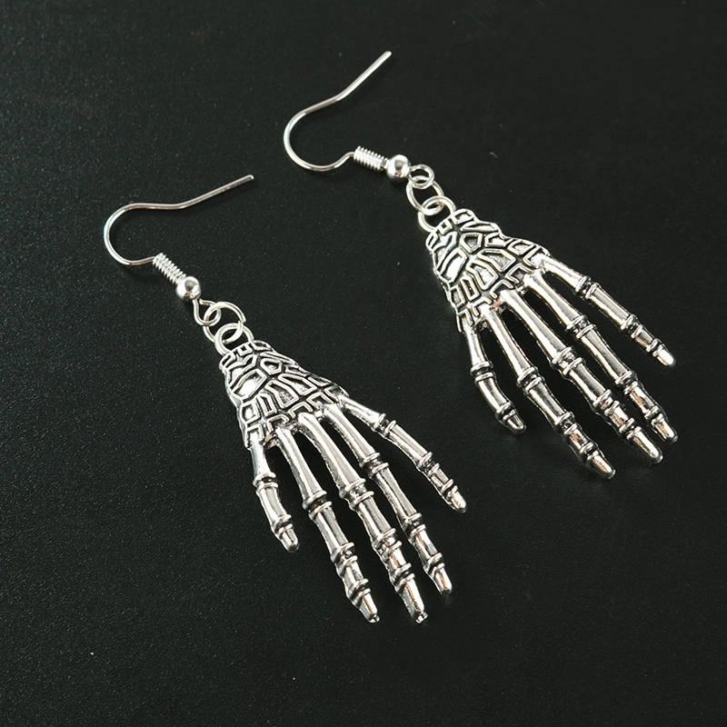 Halloween Vintage Carved Skull Skeleton Hands Earrings