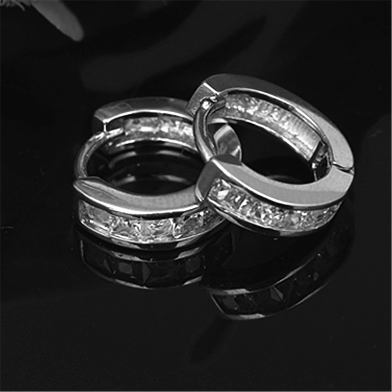 White gold inlaid square full zircon earrings