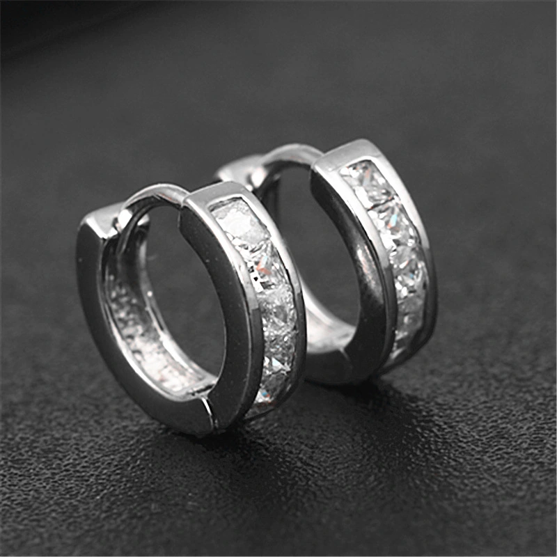 White gold inlaid square full zircon earrings