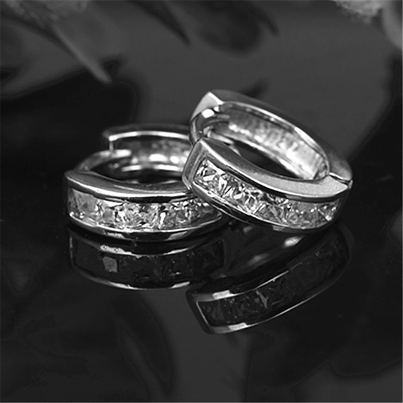 White gold inlaid square full zircon earrings