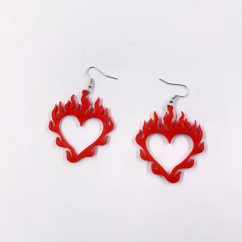 Love Earrings Flame Peach Heart Personality Earrings Retro Punk Earrings
