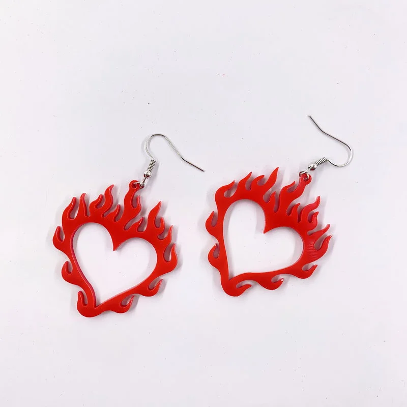 Love Earrings Flame Peach Heart Personality Earrings Retro Punk Earrings