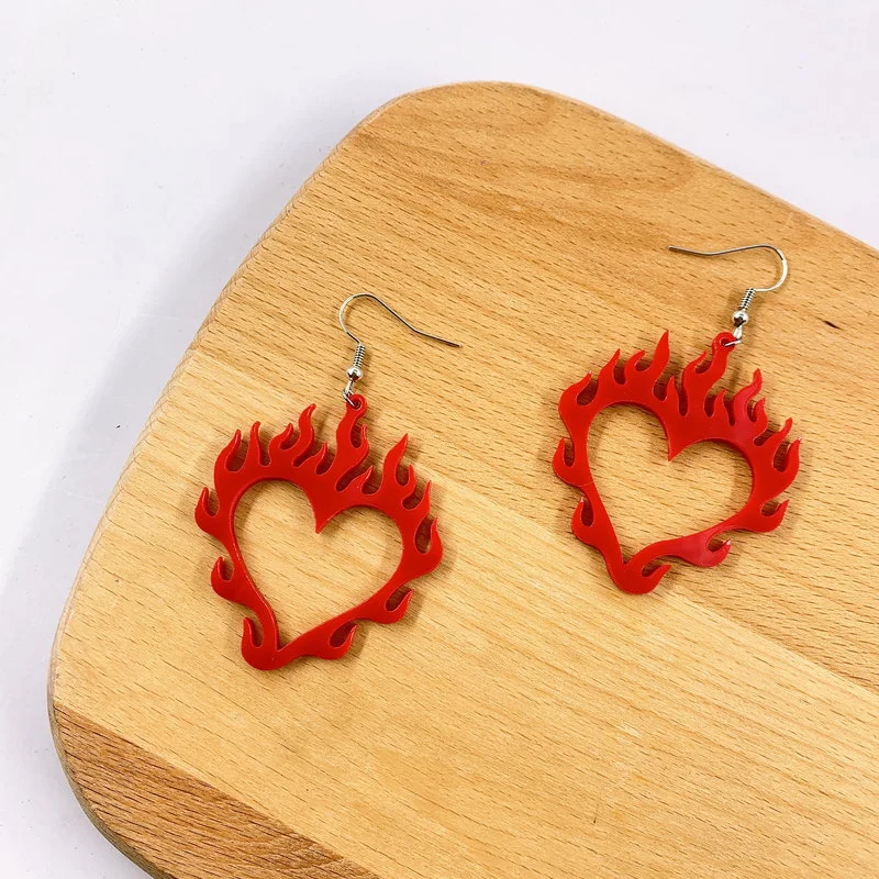 Love Earrings Flame Peach Heart Personality Earrings Retro Punk Earrings