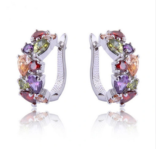 European and American fashion colorful zircon ladies earrings hypoallergenic earrings jewelry