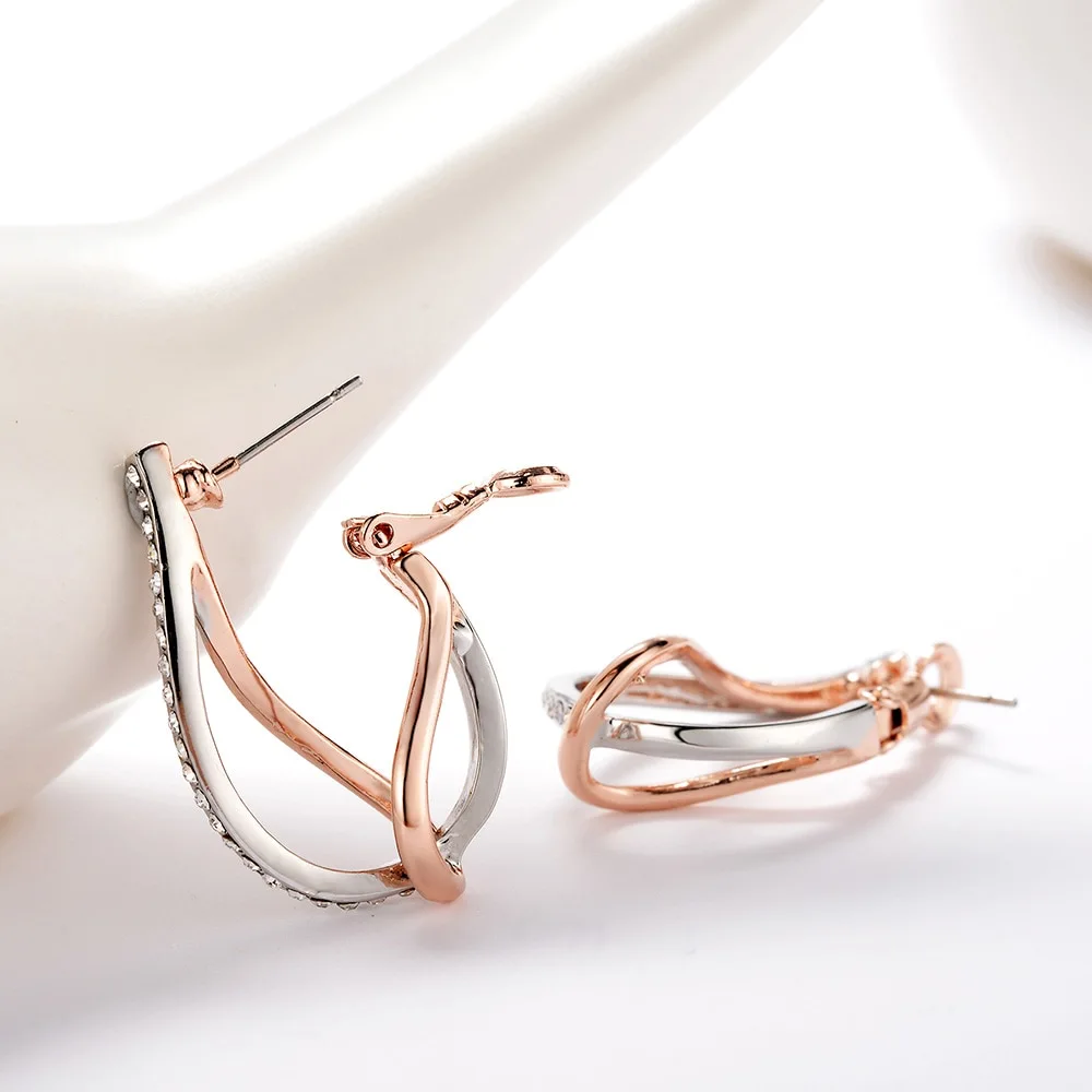 Geometric Earrings Rose Gold/Golden Rhinestone Twisted Cross Earrings Women's Earrings