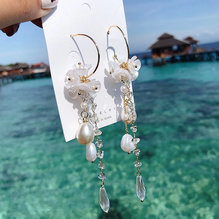 Baroque shell flower earrings