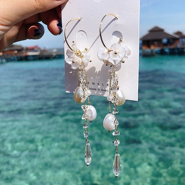 Baroque shell flower earrings